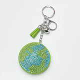 Cross-border hot selling diamond-studded earth keychain with green tassel bag charm - women's fashion accessory