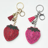 Rhinestone strawberry keychain tassel charm - cute girl's bag accessory, diamond-studded fashion pendant