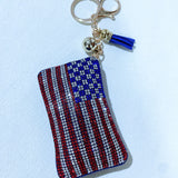Cross-border creative korean velvet diamond-encrusted american flag keychain pendant lightweight flag bag pendant