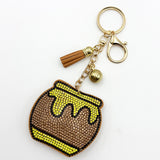 Diamond-studded honey pot keychain - european & american style tassel metal charm - bag accessory - cross-border hot seller
