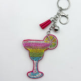 Rhinestone cocktail glass keychain, diamond-studded bag charm, fashion tassel accessory - hot-selling women's cross-border style