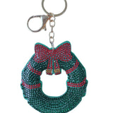 Christmas wreath keychain, korean velvet multicolor hotfix rhinestone bag accessory, christmas stocking collection, christmas gift wholesale