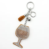 Diamond-studded wine glass keychain - european & american style tassel metal charm - bag accessory - cross-border hot seller