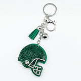 Hotfix rhinestone football helmet keychain - tassel diamond bag charm - cross-border bestselling jewelry