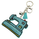 Diamond-studded sewing machine keychain - european & american style tassel metal charm - bag accessory - cross-border hot seller