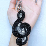 Korean velvet musical note hotfix rhinestone bag charm - music teacher & student gift - musical instrument shaped keychain pendant