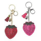 Rhinestone strawberry keychain tassel charm - cute girl's bag accessory, diamond-studded fashion pendant