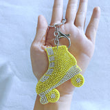Trendy roller skate hotfix rhinestone charm - korean velvet diamond-studded sports keychain - unisex bag accessory