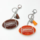 Hotfix rhinestone football keychain with diamond tassel charm - sporty bag accessory, cross-border hot seller