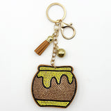 Diamond-studded honey pot keychain - european & american style tassel metal charm - bag accessory - cross-border hot seller
