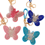 Full diamond gradient butterfly korean velvet bag charm, luxury sparkling rhinestone keychain, women's handbag accessory, cross-border e-commerce