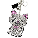 Diamond-studded cat keychain - european & american style tassel metal charm - bag accessory - cross-border hot seller