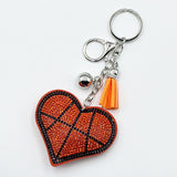 Hotfix rhinestone heart keychain - sports-themed tassel charm - car, bag, and jewelry accessory - cross-border bestseller