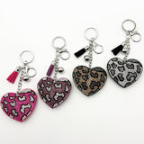 Diamond-studded leopard print heart keychain - european & american style tassel metal charm - bag accessory - tk cross-border hot seller