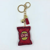 Cross-border hot-selling diamond-studded potato chip keychain, hot-fix rhinestone tassel bag charm, trendy women's jewelry accessory