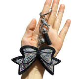Cross-border super flash bow keychain women's bag pendant car key chain diamond accessories wholesale