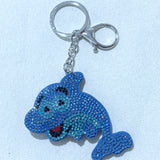 Rhinestone q version dolphin keychain - korean velvet lightweight bag charm - sparkling wallet & car keychain accessory