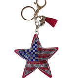 American flag heart star keychain korean velvet rhinestone soft bag charm car wallet zipper accessory
