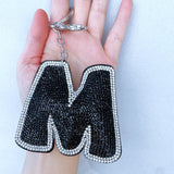 Korean velvet double-sided hot diamond letter keychain luggage luggage tag double-sided flash school bag accessories letter outfit