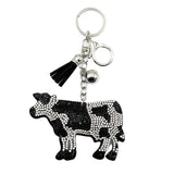 Diamond-studded cow keychain - european & american style tassel metal charm - bag accessory - cross-border hot seller