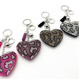 Diamond-studded leopard print heart keychain - european & american style tassel metal charm - bag accessory - tk cross-border hot seller
