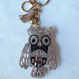 Cross-border creative korean velvet leather hot diamond owl keychain diamond-encrusted tassel car pendant bag box pendant