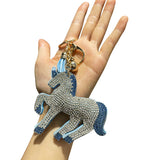 New decorative horse keychain korean velvet full diamond horse bag charm car key pendant cute animal accessories
