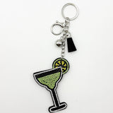 Rhinestone cocktail glass keychain, diamond-studded bag charm, fashion tassel accessory - hot-selling women's cross-border style