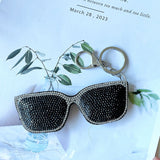 Cross-border hot-selling super cool black glasses keychain korean velvet hot diamond cotton-filled fashion women's bag accessories wholesale