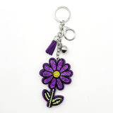 New arrival diamond-encrusted purple daisy flower keychain tassel metal bag pendant cross-border hot-selling model