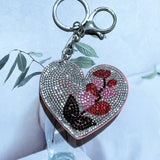 Small fresh flower heart keychain korean velvet hot diamond ultra-light forest style waist chain pants decoration casual luggage pendant