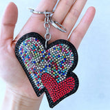 Cross-border hot-selling korean velvet diamond-encrusted heart and star bag charm, double heart sparkling car pendant wholesale
