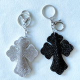 Korean velvet cross hot diamond keychain, retro religious style jewelry, punk luggage hanging chain, cross-border exclusive supply