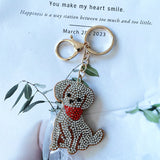 Korean velvet puppy hotfix rhinestone keychain - cute pet design bag charm - animal theme bag accessory - cross-border
