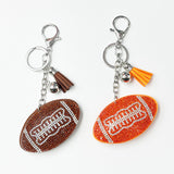 Hotfix rhinestone football keychain with diamond tassel charm - sporty bag accessory, cross-border hot seller