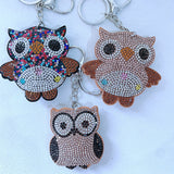 Owl keychain - korean velvet hotfix rhinestone bag charm - "eye of wisdom" design cute luggage & bag accessories