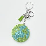 Cross-border hot selling diamond-studded earth keychain with green tassel bag charm - women's fashion accessory