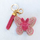 Full diamond gradient butterfly korean velvet bag charm, luxury sparkling rhinestone keychain, women's handbag accessory, cross-border e-commerce