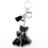 New diamond-studded little black cat keychain - trendy tassel bag charm, cross-border hot seller, creative accessory