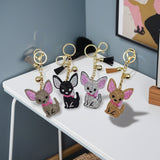 Cross-border popular cartoon animal chihuahua korean velvet hot diamond cat keychain super sparkling rhinestone bag trailer hanging
