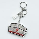 Diamond-studded nurse cap keychain - stylish tassel metal charm - healthcare professional holiday gift - cross-border bestseller