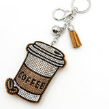 Diamond-studded coffee cup keychain - european & american style tassel metal charm - bag accessory - cross-border hot seller