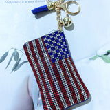 Cross-border creative korean velvet diamond-encrusted american flag keychain pendant lightweight flag bag pendant