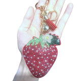 Cross-border hot-selling tassel strawberry women's bag pendant fashion korean velvet hot two-color diamond keychain wholesale