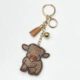 Diamond-studded highland cow keychain tassel charm - cute cartoon bag accessory, trendy gift for her