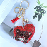 New sweet bear hug heart keychain - korean velvet rhinestone hugging bear - couple/bff gift bag charm