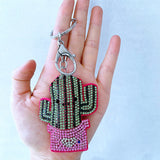 Fashionable faux fur rhinestone cactus keychain - wholesale leather hotfix rhinestone bag accessory & car key pendant