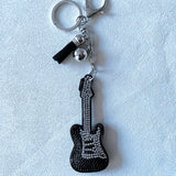 Cross-border hot seller: korean velvet guitar hotfix rhinestone keychain - trendy bag charm, musical instrument style accessory pendant