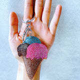 Ice cream colorful tube leather full diamond keychain pendant korean velvet hot diamond dessert theme luggage accessories