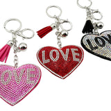 Diamond-studded "love" keychain - european & american style tassel metal charm - bag accessory - cross-border hot seller